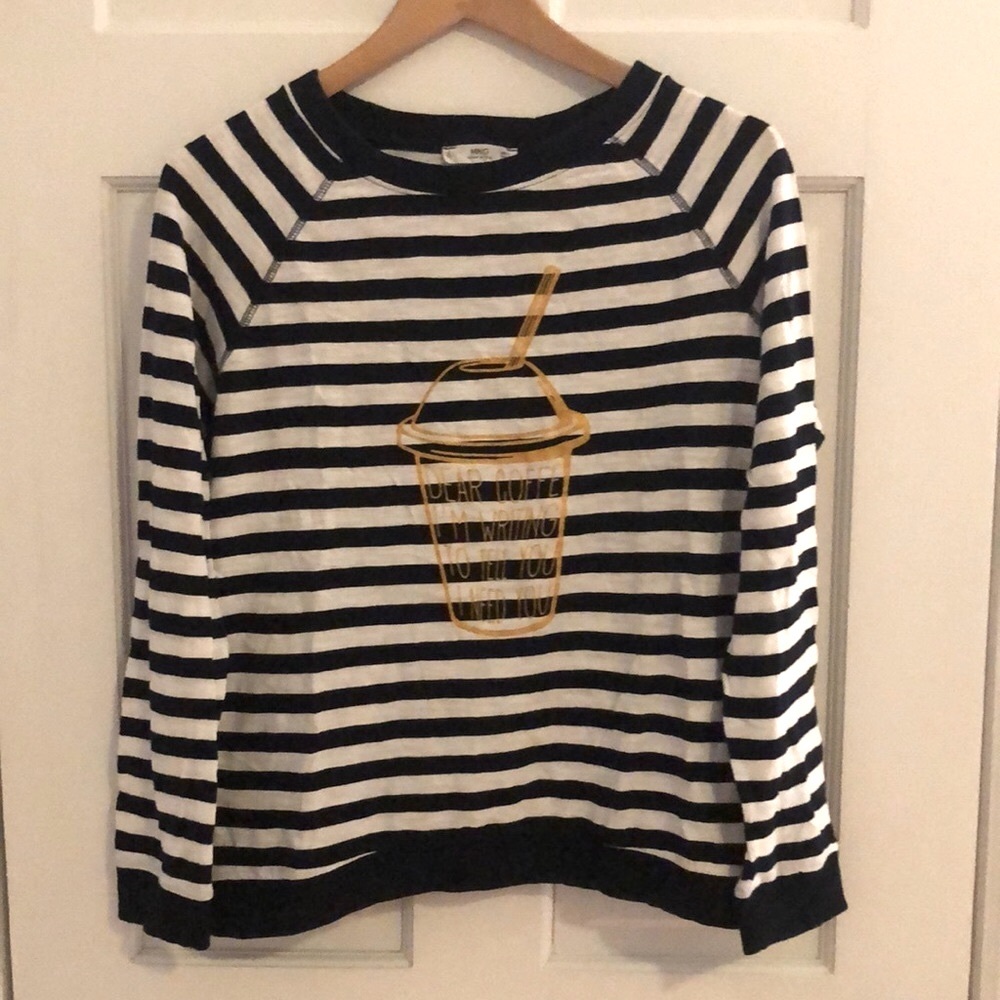 Mango Black & White Long Sleeve Striped Top, M